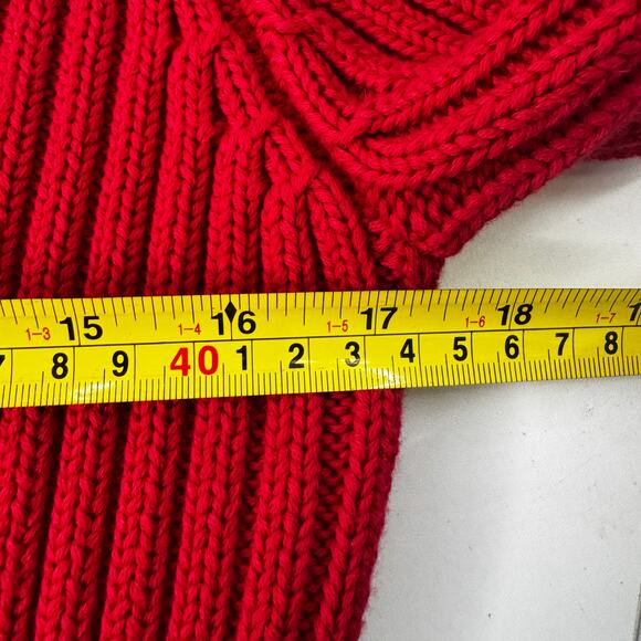 VTG Land's End Cable Knit Turtleneck Sweater Red L Women 100% Cotton Hong Kong - Picture 7 of 8